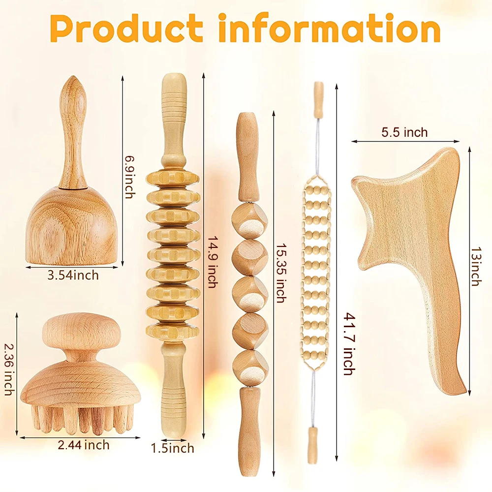 Natural Wooden Massage Stick Wood Swedish Cup Mushroom Massager Wood Therapy for Gua Sha, Body Sculpting, Muscle Pain Relief