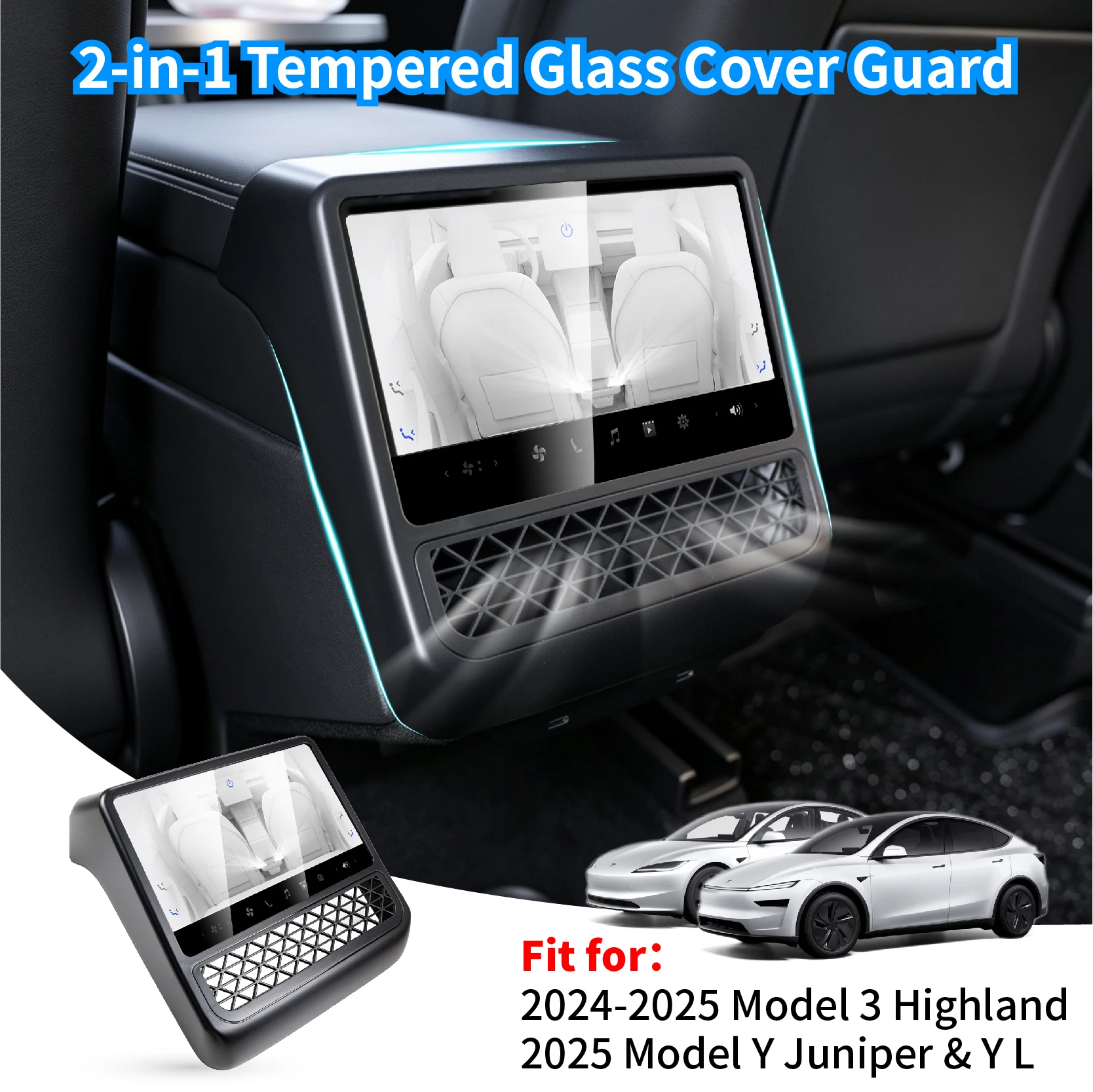 For Tesla Model 3 Highland/Model Y Juniper/Model YL 2025-26 All-in-one Air Vent Cover with Tempered Glass Film Integrated Design