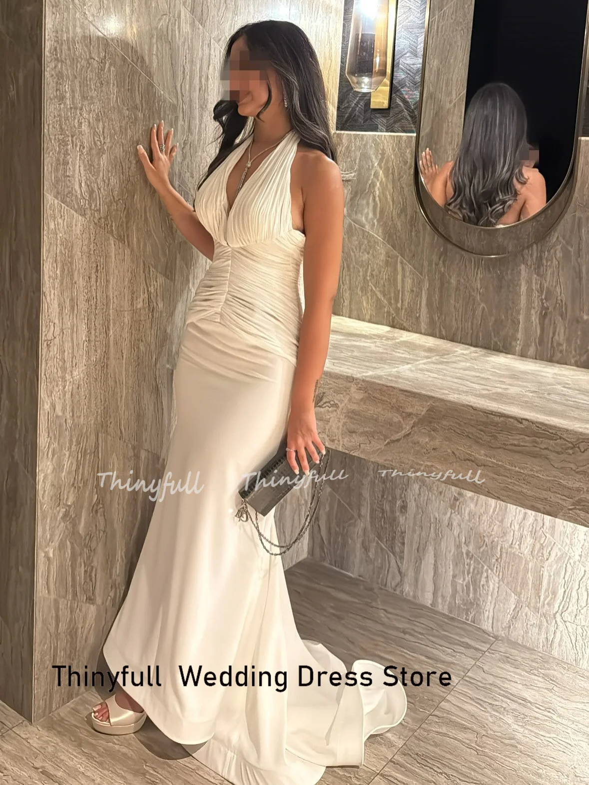 Thinyfull Mermaid Arab Prom Dresses Halter Sleeveless Chiffon/Satin Evening Dress Long Formal Gown Robe De Soirée Customized