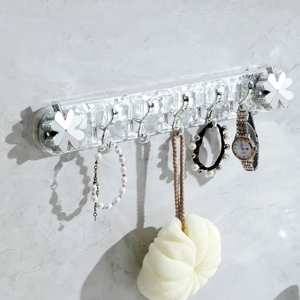 

Plastic Strong Suction Cup Hooks 5 Hooks Transparent Clothes Coat Hooks No Punching Waterproof Sundries Storage Hook for Home