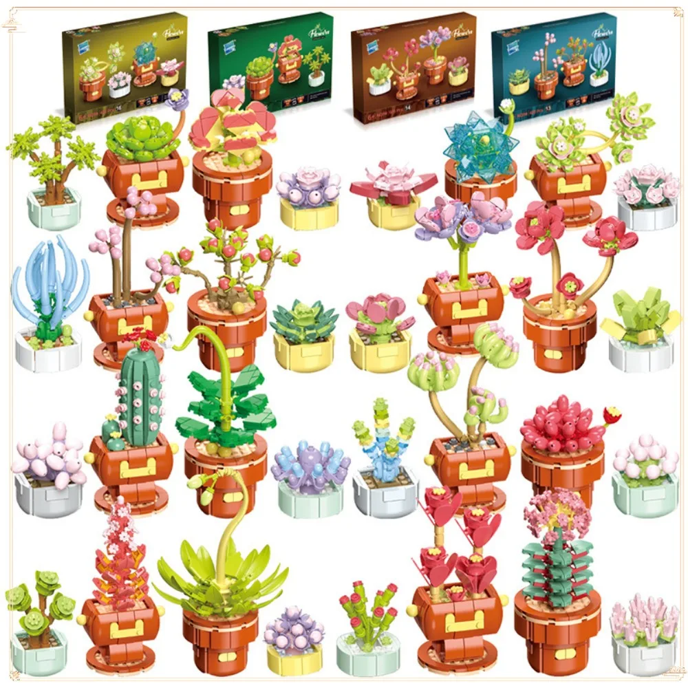 

Succulent Potted Plant Building Blocks Ornaments Puzzle Assembly Toy Desktop Decoration Valentine's Day Gift Multiple Choices