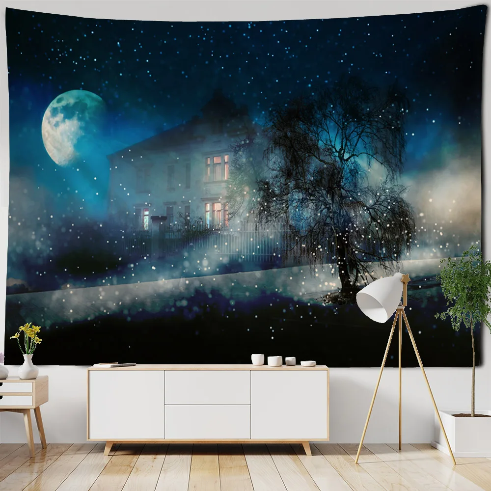 Starry Sky Landscape Tapestry, Forest Night, Home Art Decoration, Living Room Background Cloth, Bohemian, Room Hanging Paintings