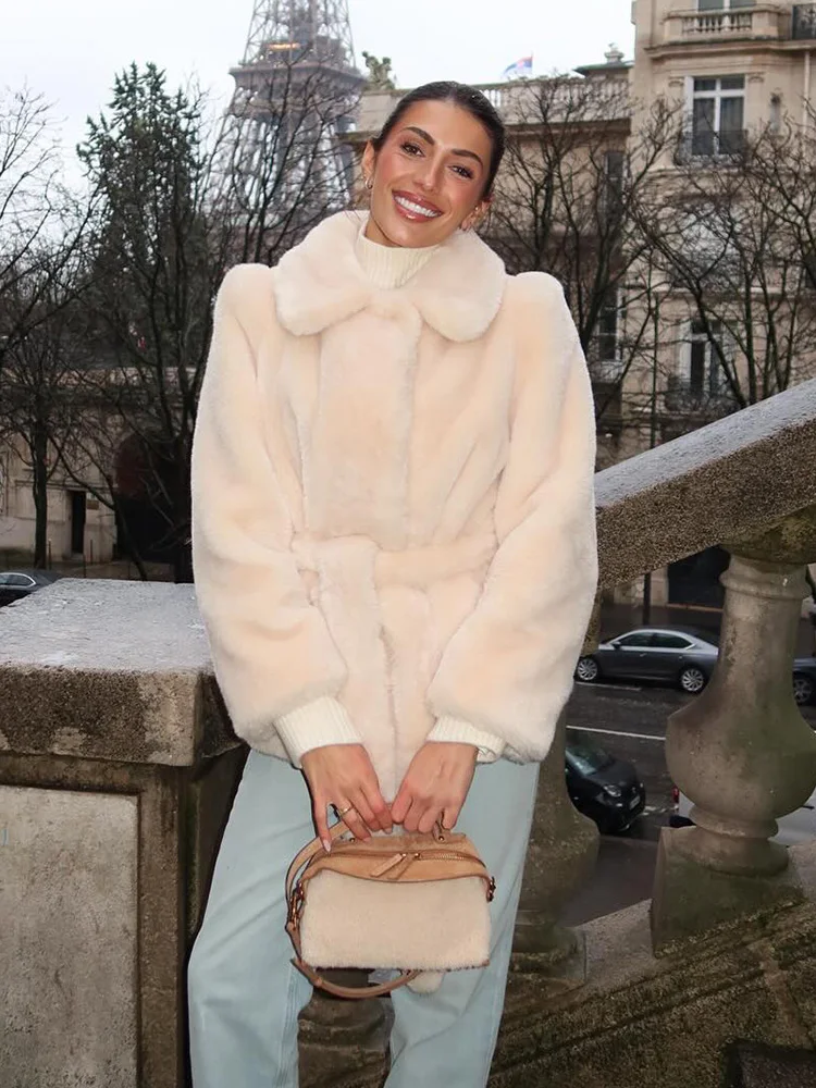 

HH Women Winter Warm Jackets Solid Turn-Down Collar Pockets Lace-Up Decoration Women Casual New Fashion Long Sleeves Coats 2025