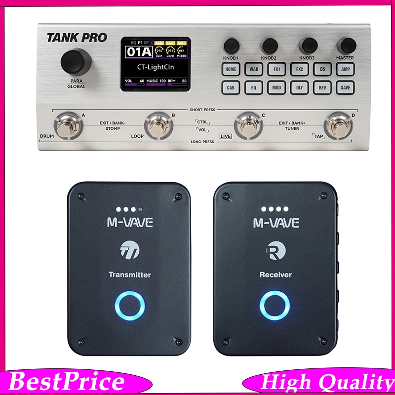 M-VAVE TANK Pro Electric Guitar Pedal with 90 Amp & Cab Models 300+ FX 120 Presets 150s Looper Drums XLR Recording Features