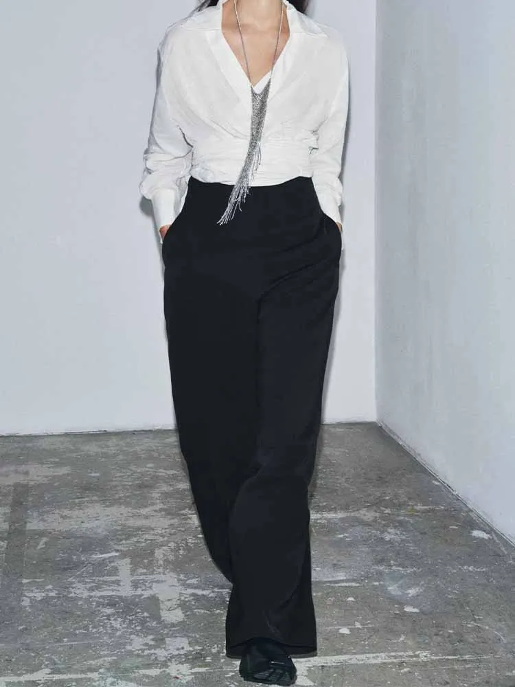 النمط الأوروبي والأمريكي الخريف أزياء جديدة الملابس النسائية منتصف الخصر تنوعا نسخة البالون المتدفقة السراويل السراويل #1