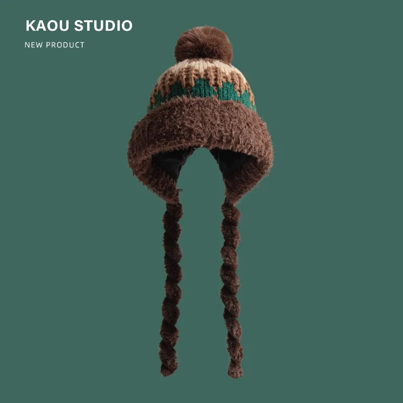 Cappellini pullover lavorati a maglia jacquard letterario stile Fair Island vintage per le donne Cappelli bomber con cinturino carino e versatili da viaggio invernale