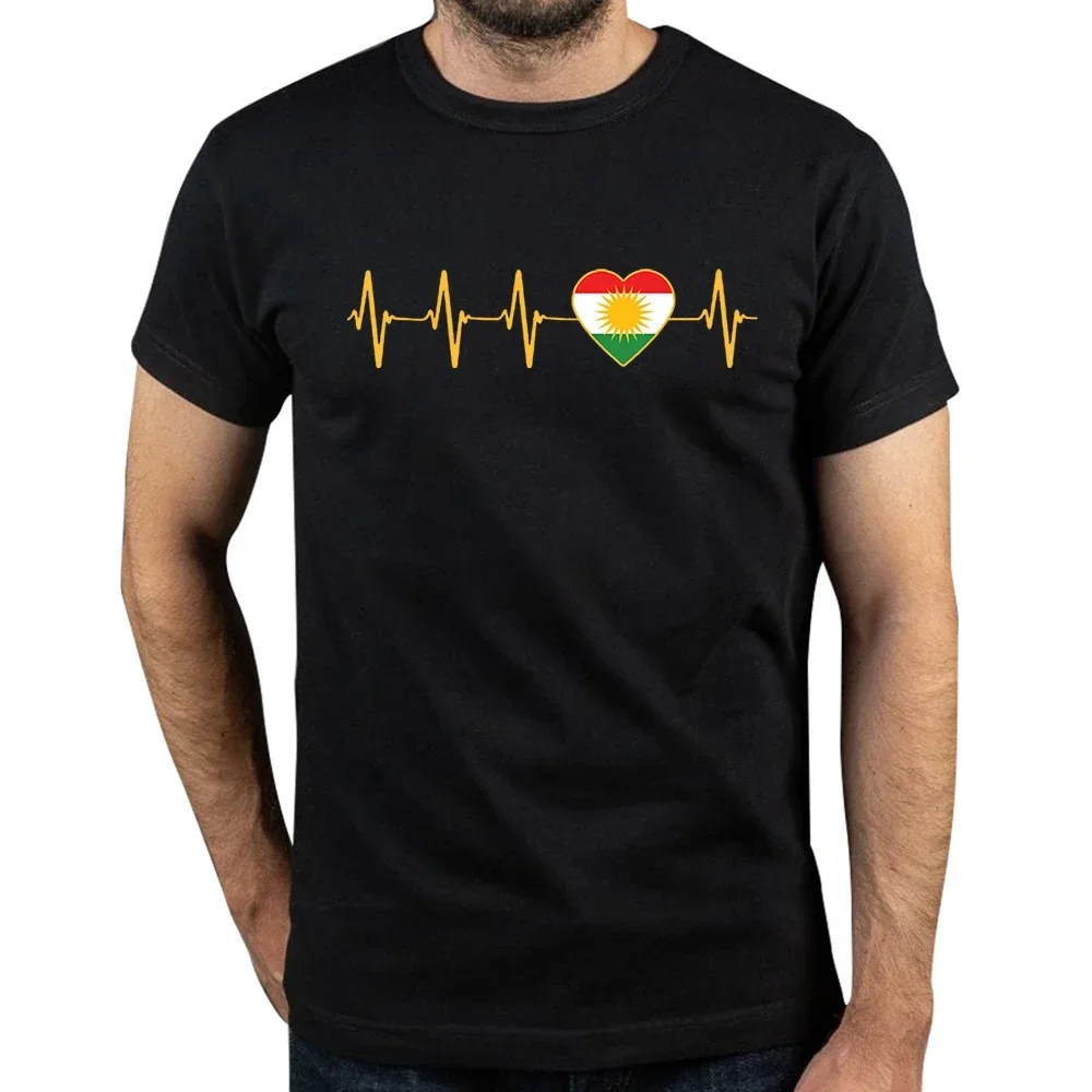 Kurdish Heartbeat T-Shirts Men Graph T Shirt I Love Kurdistan Heartbeat Flag Tshirt Cotton Tee Top