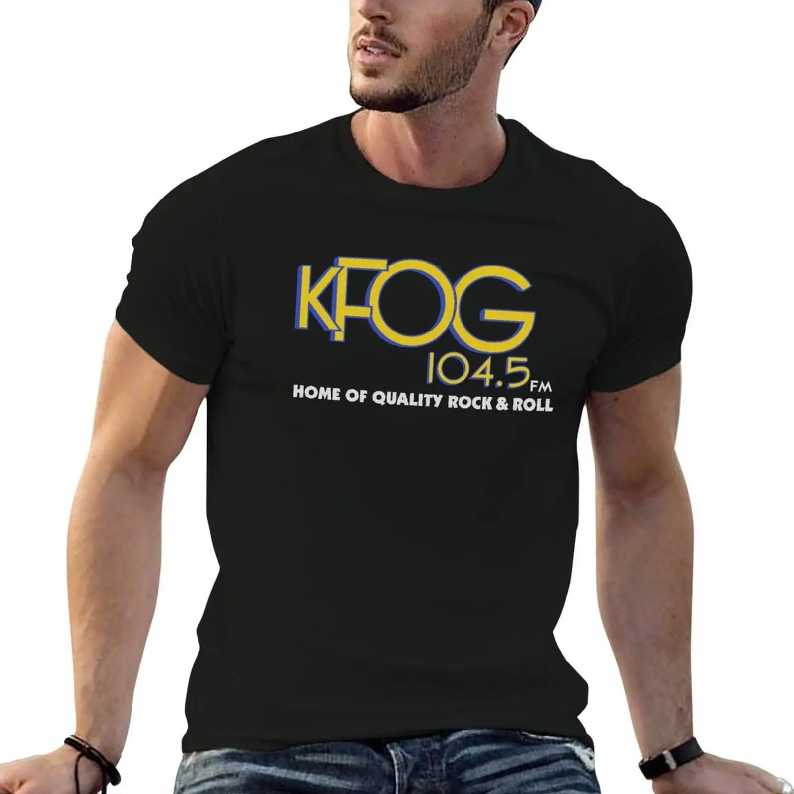 

KFOG 104.5 T-Shirt man t shirt summer black cotton t-shirt plain for man package t shirts for man cotton funny T-shirt
