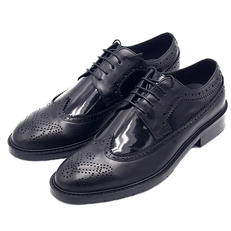 Vintage Polished Patent Brogue Oxfords Full Cowhide Carved Details Non-slip Sole Gentleman Wedding Daily Dress Shoes