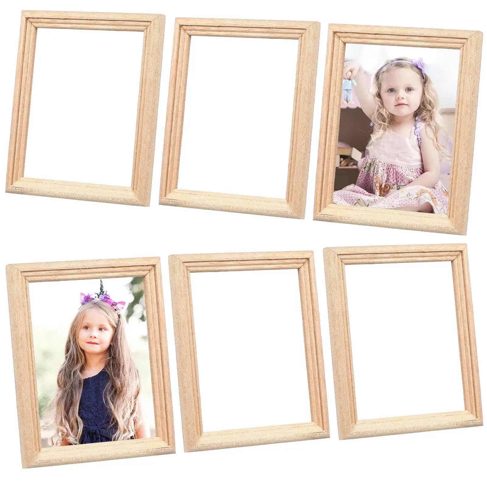 

6Pcs Sturdy Wooden Mini Photo Frames for Dollhouse Interiors Display Small Photos Decorate Miniature Houses Gift Kids Creative