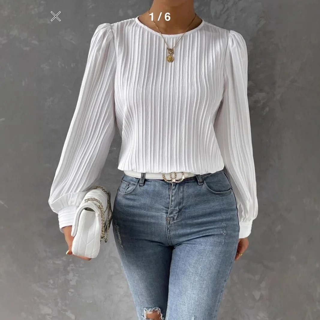 

Новая весенняя однотонная свободная женская рубашка с круглым вырезом и рукавами-фонариками и длинными рукавами, верхняя блузка