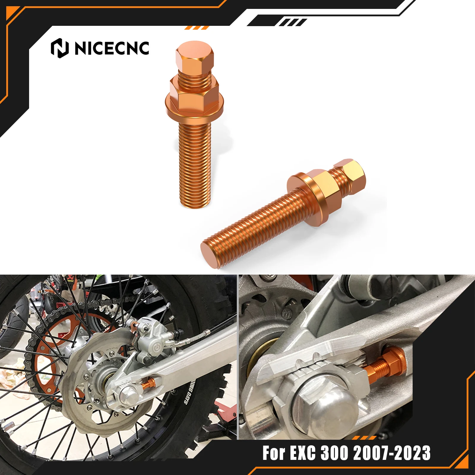 

For KTM EXC 300 TPI EXC 250 EXCF 350 EXC 450 SX125 SXF 250 SXF 450 XC XCF XCW 2007-2023 M10 Rear Axle Blocks Chain Adjuster Bolt