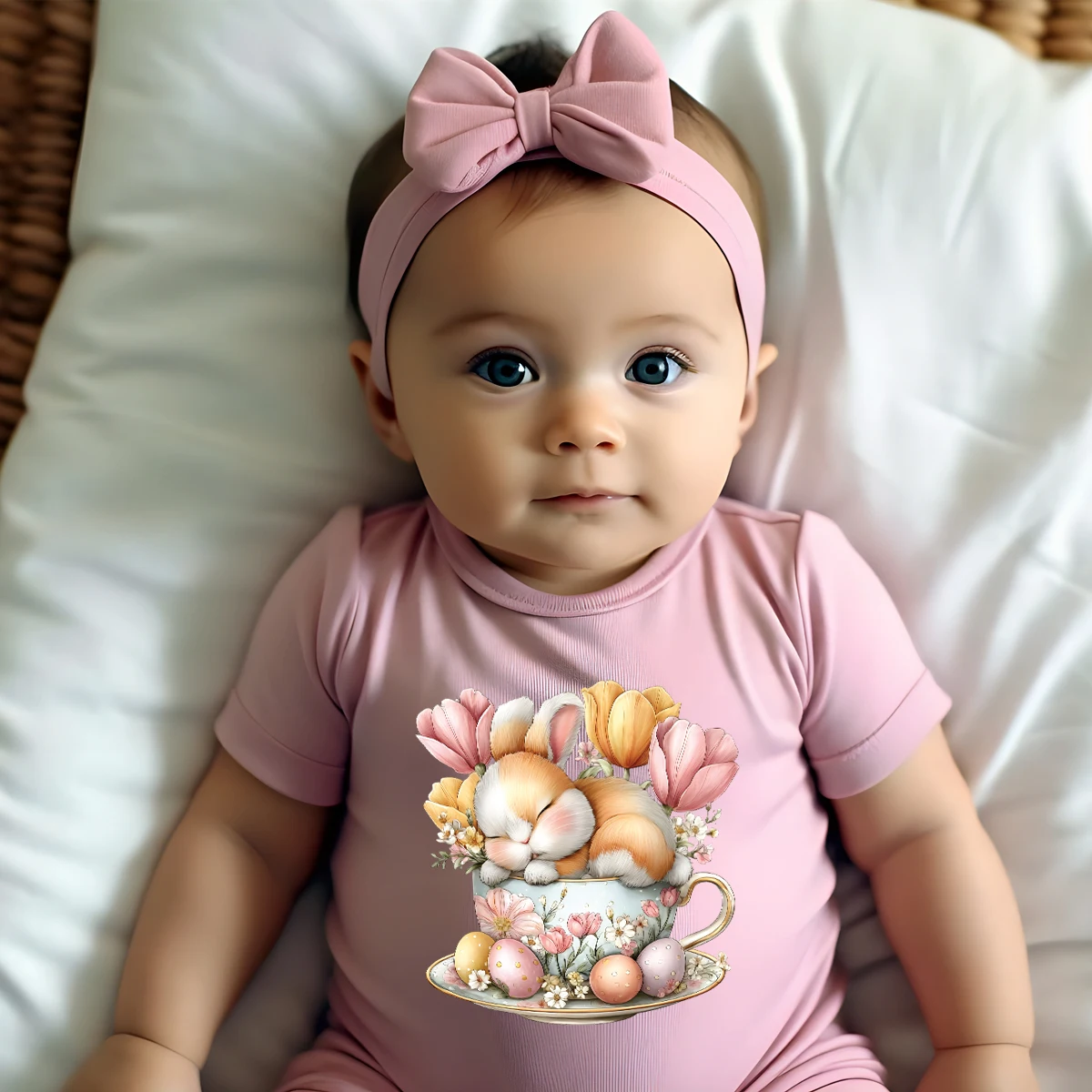 

Retro Happy Easter Bunny Sheep Print Pure Cotton Bodysuit Onesie Comfortable Cloths for Baby Jumpsuit for 0 To 12 Months Newborn