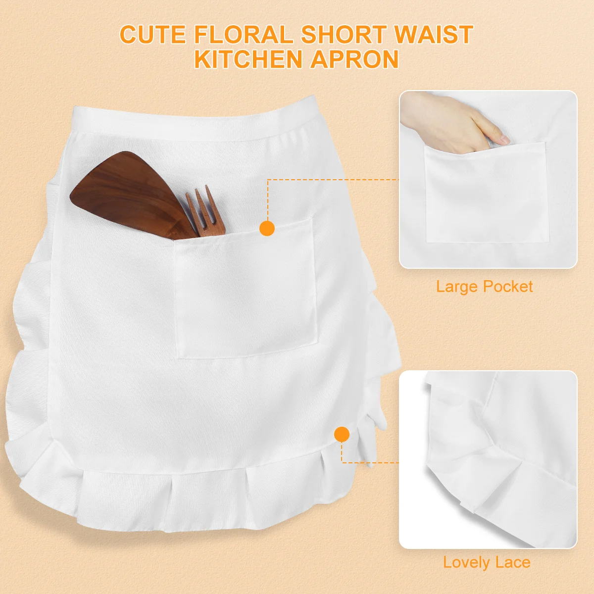 BESTONZON Floral Short Waist Kitchen Apron Lace Half Waist Bib Maid Costume with Pocket Kitchen Party Favors for Women Waitress