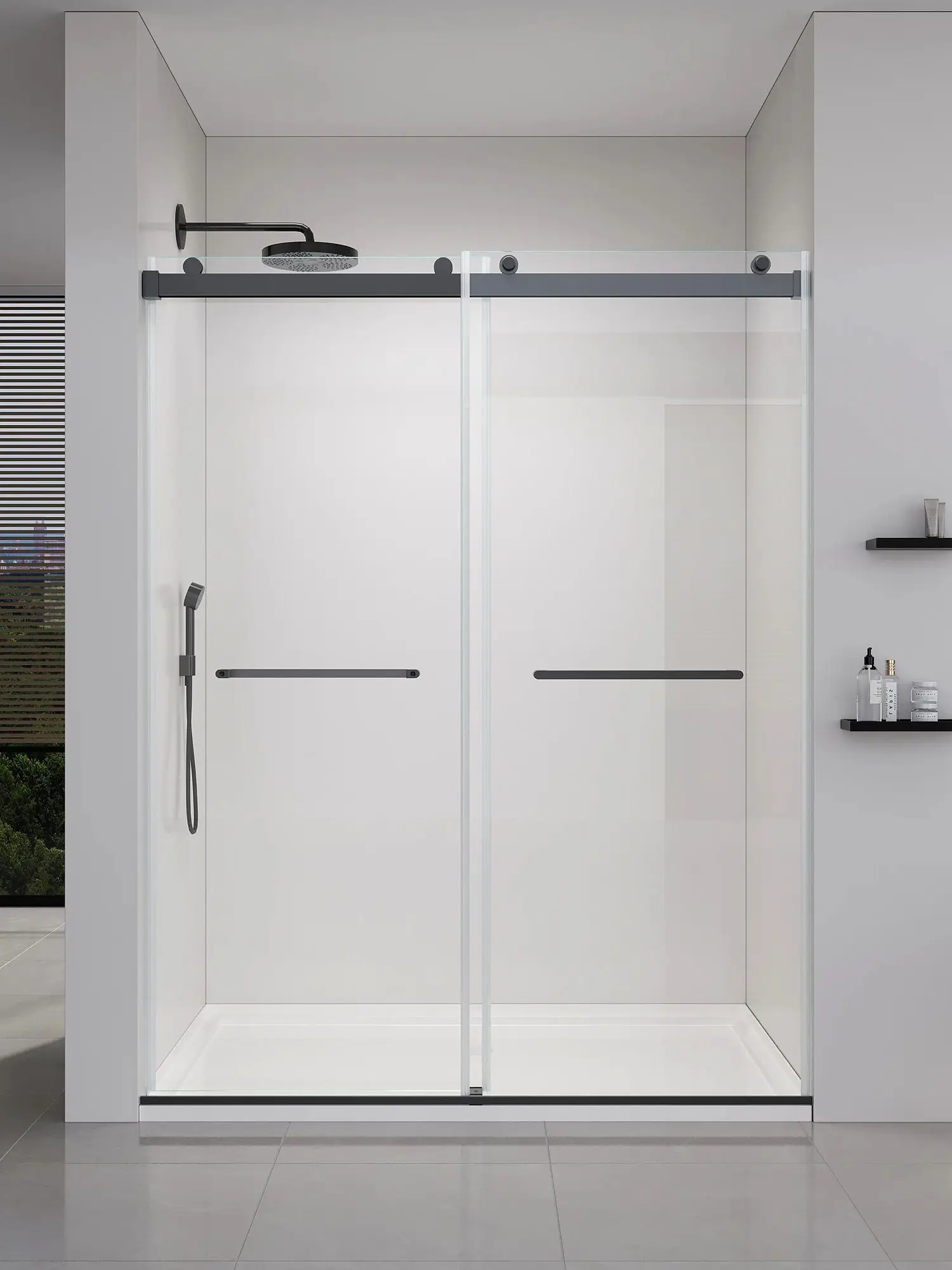 

56-60" x 76" Glass Shower Door,Frameless Shower Door,Double Sliding with 3/8" (10mm) Clear SGCC Tempered Glass,Black