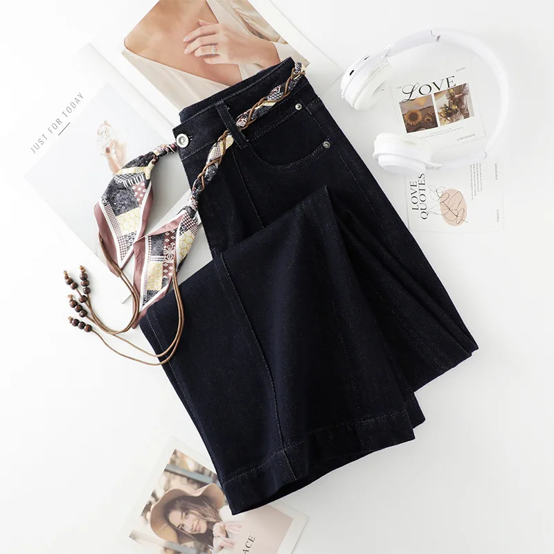 جينز أنيق عالي الخصر للتخسيس واسع الساق للنساء، موضة خريف جديدة غير رسمية متعددة الاستخدامات