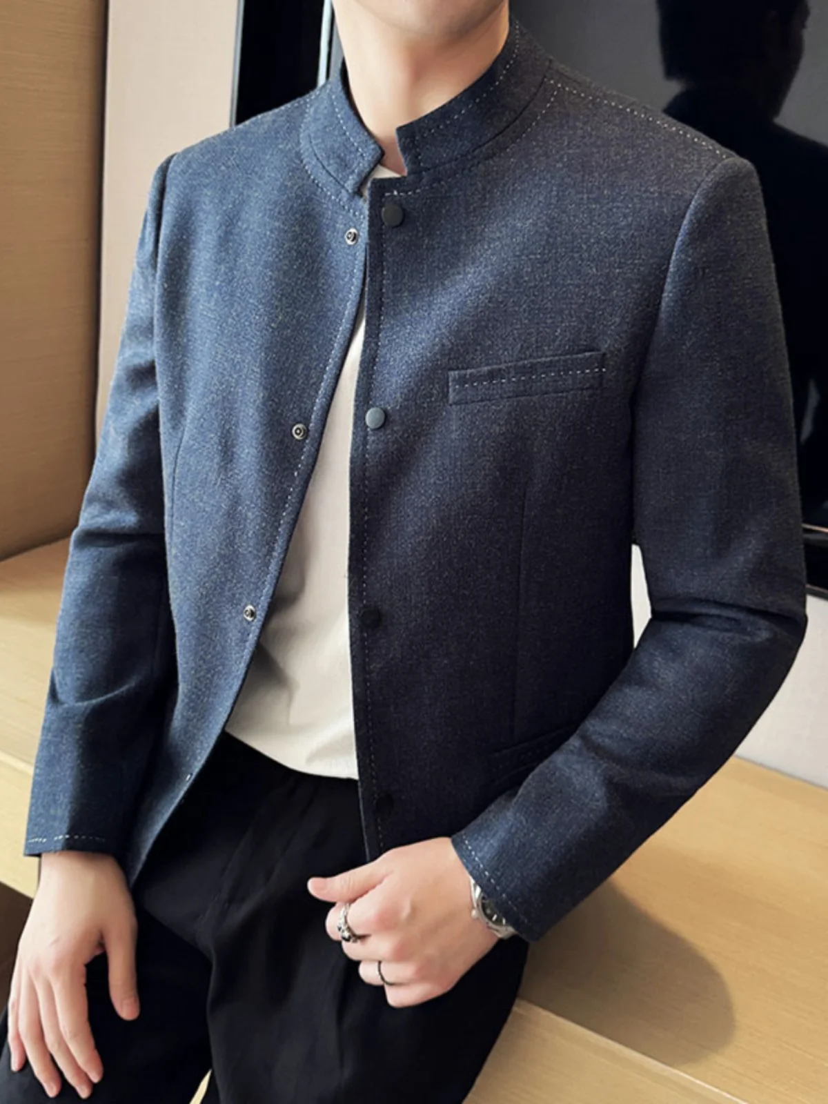 

New Chinese Sle Men's Jaet Stand Collar Slim Fit Casual Outerwear ort Length Faionable Autumn Spring Outection