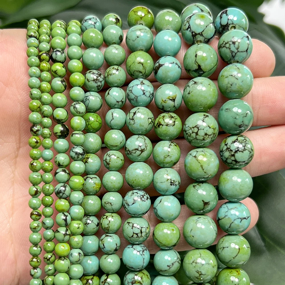 3/4/6/8/10mm Naturstein Grün Chrysokoll Türkis Runde Perlen Spacer Lose für Schmuck Machen DIY Armband Halskette 15''