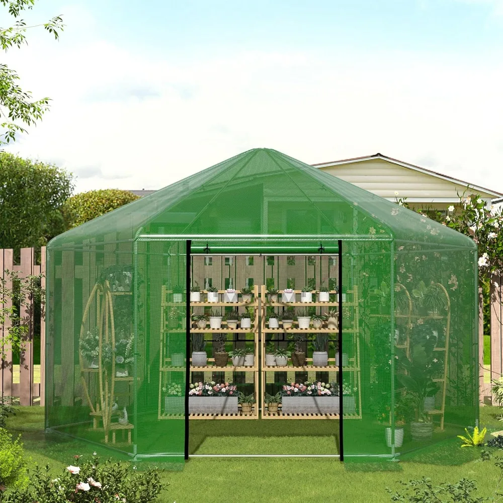 Greenhouses for Outdoors, Heavy-Duty Green House for Outside, Walk in Winter Greenhouse with 180g Double Layer PE Cover, Ground