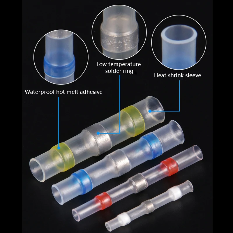 50/500Pcs Waterproof Heat Shrink Tube With Solder Insulated Electrical Wire Terminal Butt Splice Solder Electric Connector Set