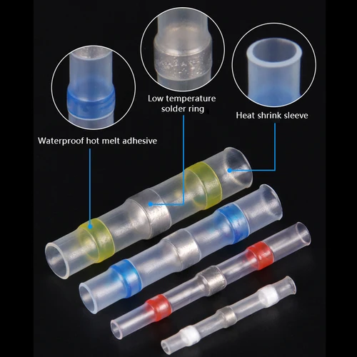 Imagen 2 del producto Tubo termorretráctil impermeable con soldadura, Terminal de cable eléctrico aislado, empalme a tope, juego de conectores eléctricos de soldadura, 50/500 Uds.