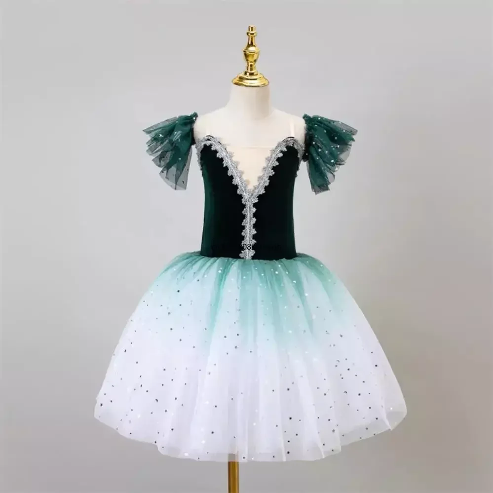 Gonne di balletto verde Tutu romantico lungo Tulle Tutus Ballet Dress ragazze Ballerina Party Dress bambini Ballet Dance Costume