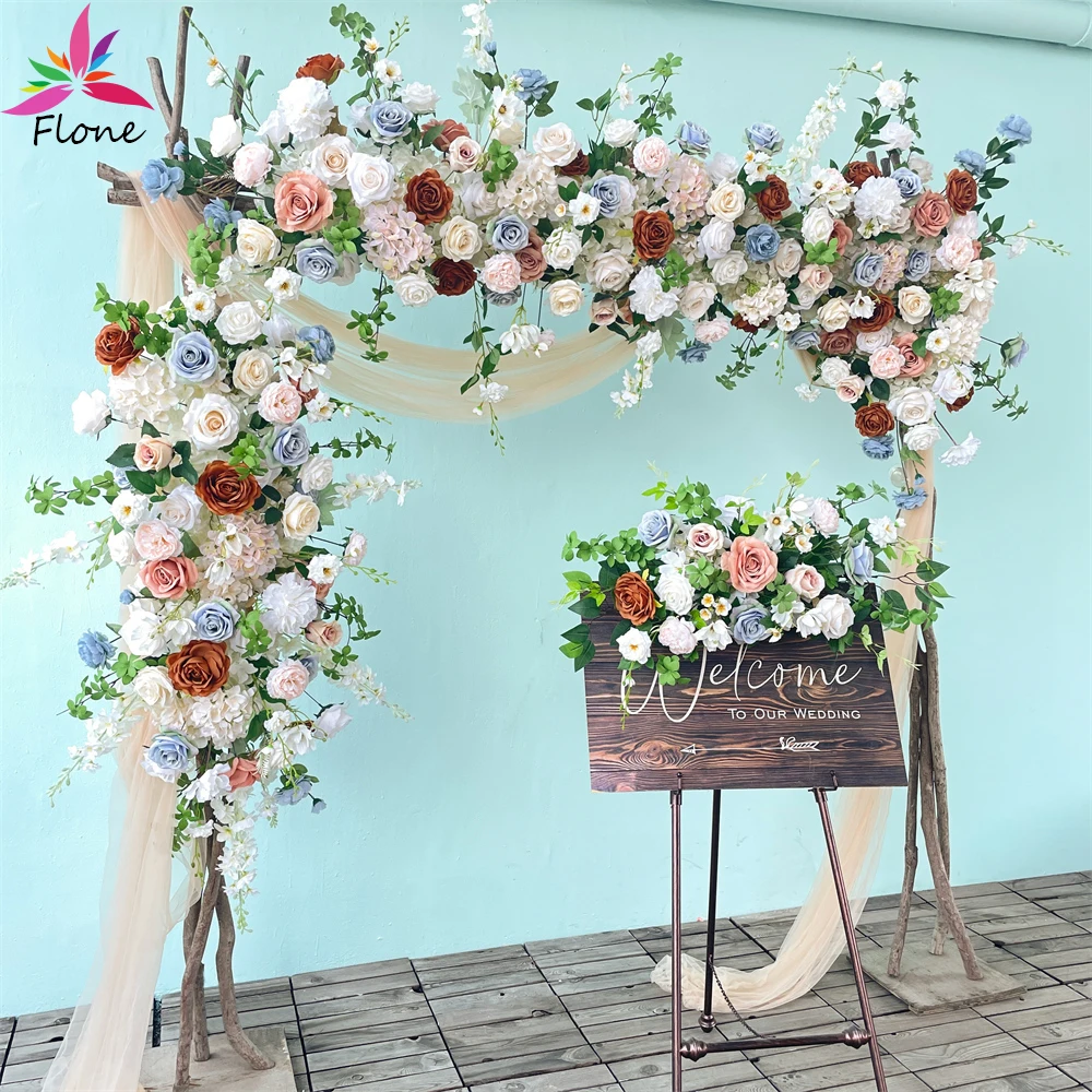 

1.7m White Blue Coffee Rose Peony Hydrangea Artificial Triangular Flower Rows Wedding Party Event Welcome Area Decoration Props