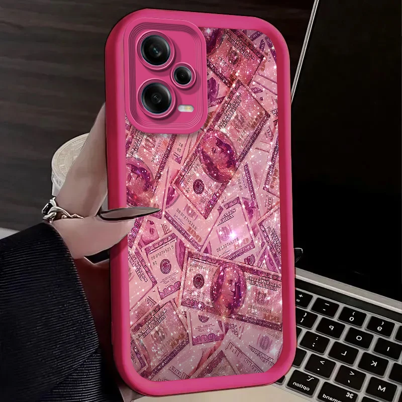 حافظة بتصميم الأوراق النقدية بالدولار الوردية لهاتف Xiaomi Redmi Note 13 14 12 11 Pro Plus 5G 12S 11S 10s 10 9 Redmi 14C 13C 12C 12 4G A3 A3X #5