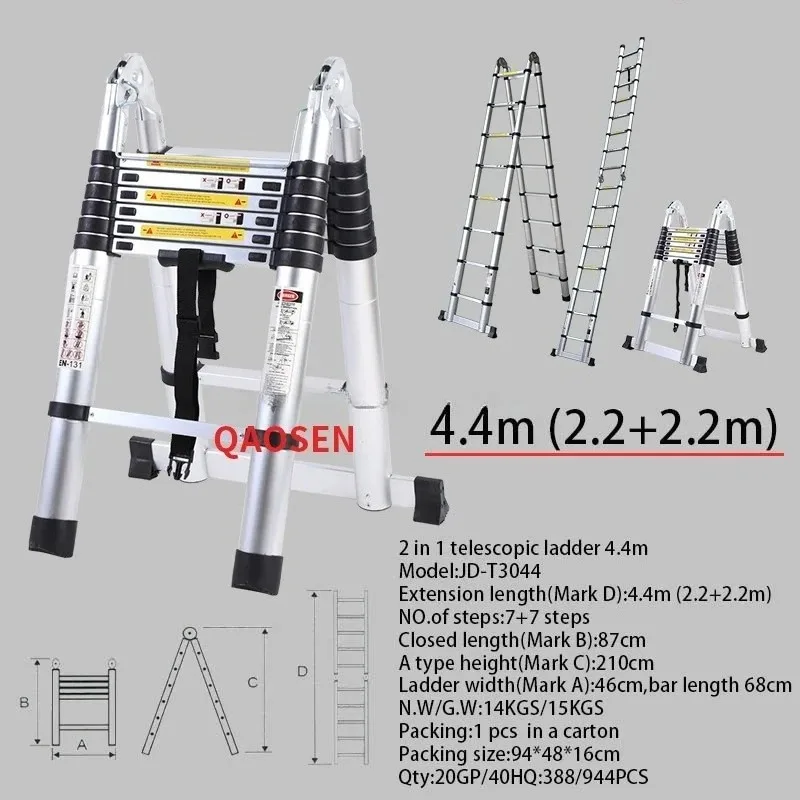 26 StyleTelescopic Ladder Multifunctional Double-sided Aluminum 2.2m Silver Industrial Outdoor Aluminum
