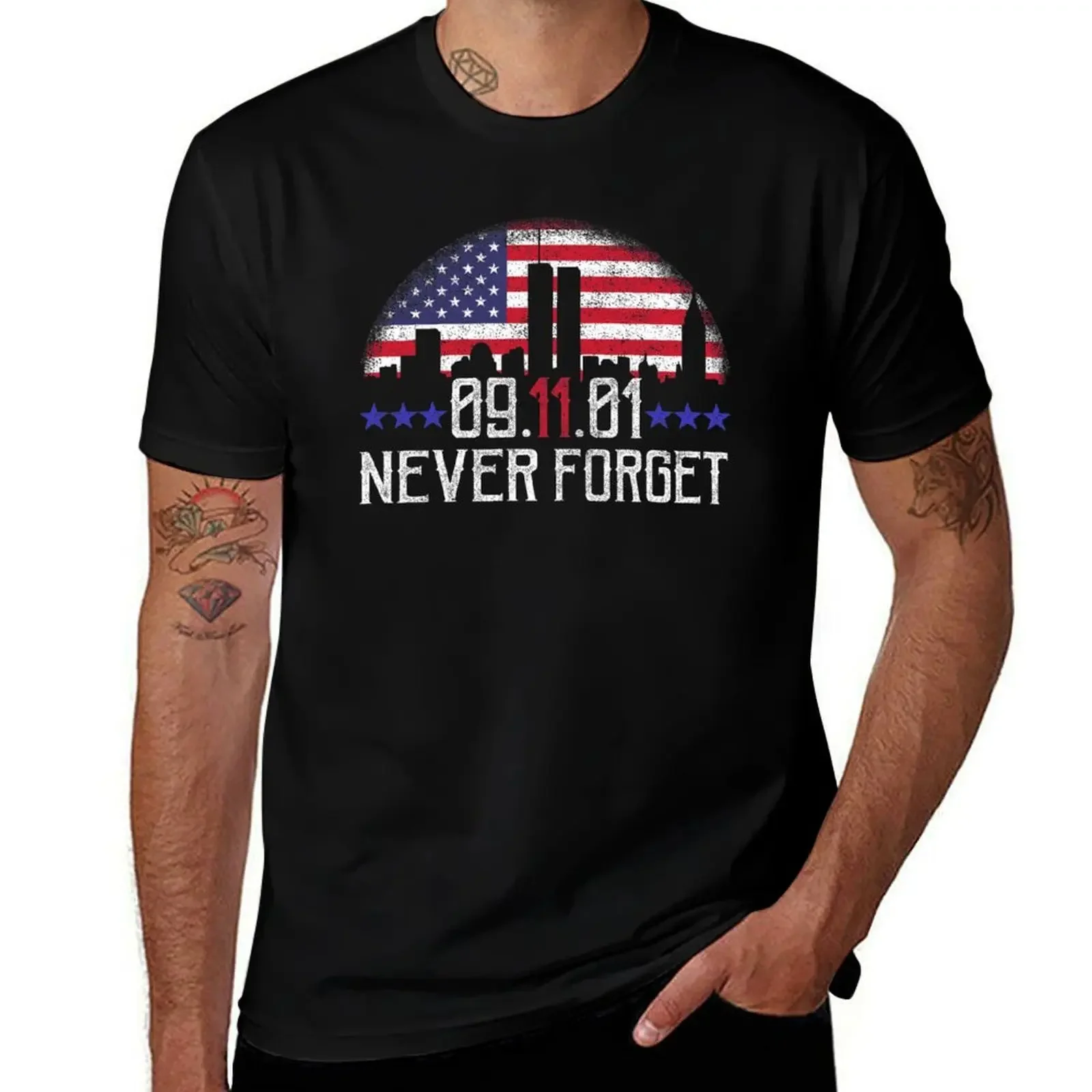9 11 Never Forget T-Shirt Sweat Resistant Workout Tee Shirt(4XL 5XL 6XL No Shipping)