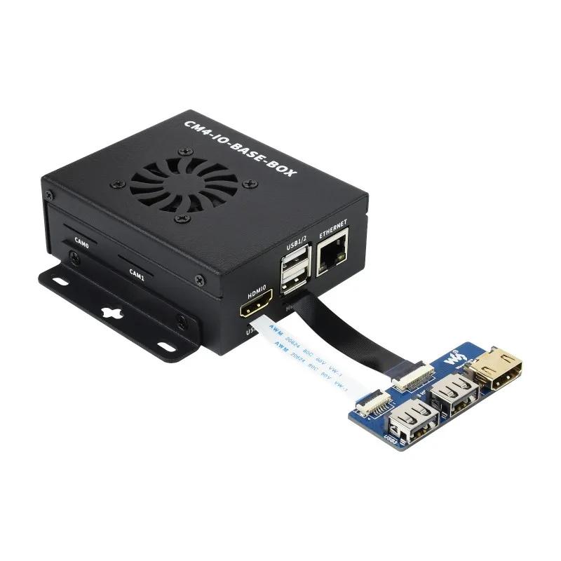 Afbeelding 3: CM4-IO-BASE-BOX-B + USB HDMI-adapter, voor Raspberry Pi Compute Module 4