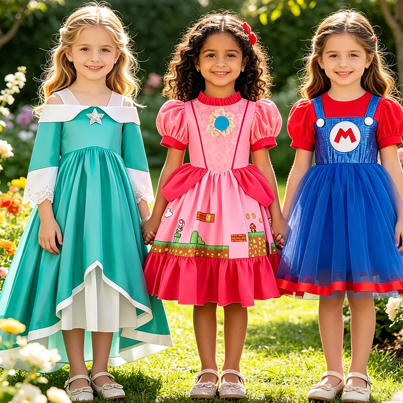 Peach Princess Costume For Girls Rosalina Princess Dress Kids Cosplay Halloween Carnival Birthday Party Dress For 3-10 years