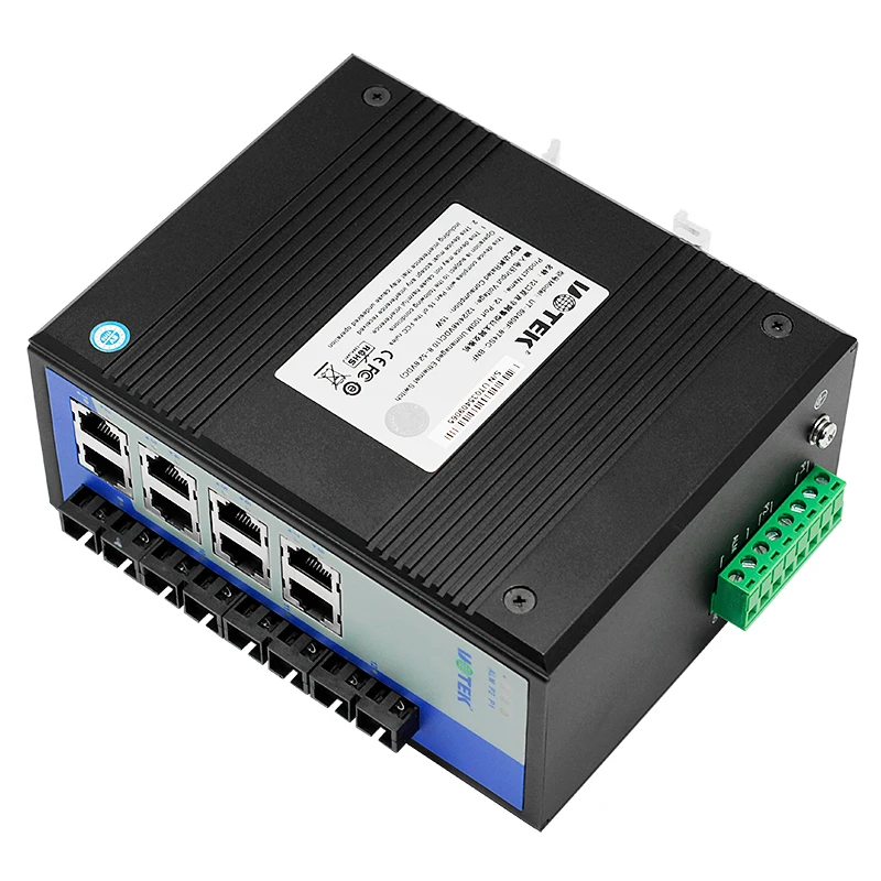 

UOTEK 12 портов 100 м неуправляемый коммутатор Ethernet на DIN-рейку с защитой IP40 UT-60408F-8T4SC-BNF