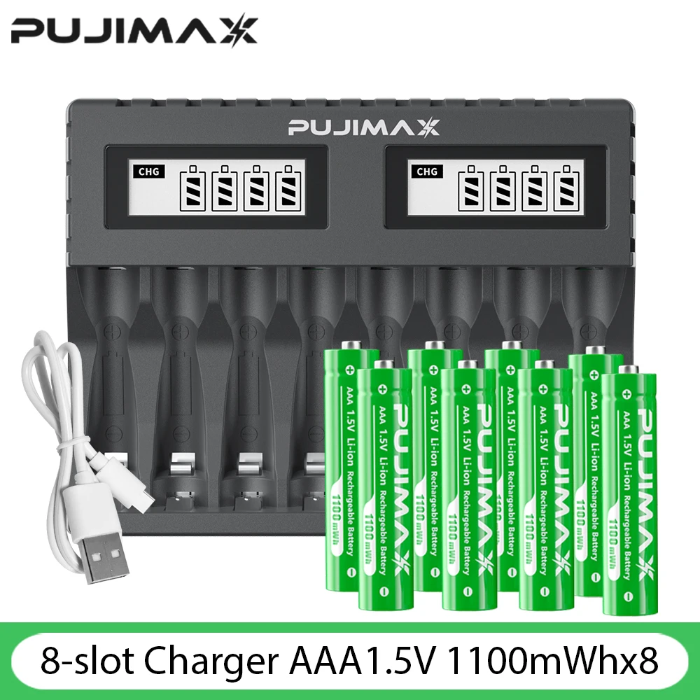 PUJIMAX AA/AAA 3400mWh 1100mWh 1.5V Li-Ion Oplaadbare BatteryCharger Lithium Batterijen Voor Muis Zaklamp Fan Game machine