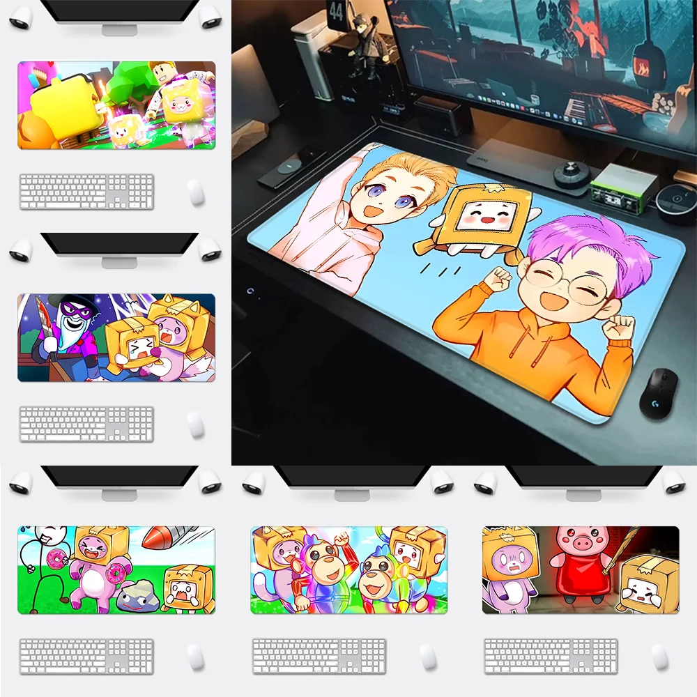 Happy Rocky And Foxy And Boxy Lankybox Mousepad Printing Computer Gamers Locking Edge Non-slip Mouse Pad XXL90x40cm Keyboard PC