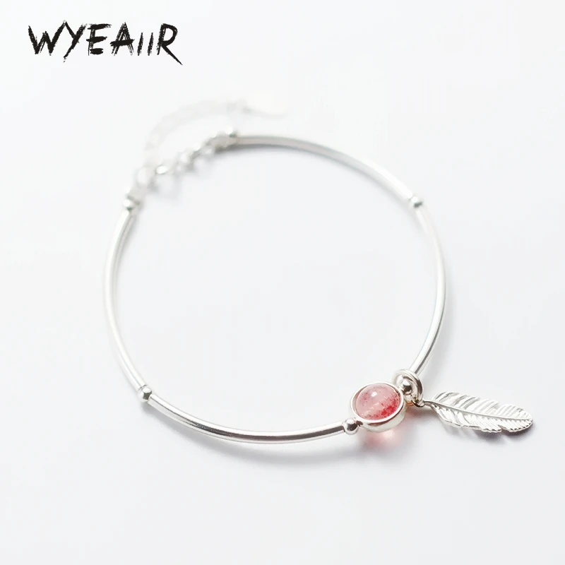 

WYEAIIR стерлингового серебра 925 пробы сладкое перо клубника кристалл ювелирные изделия роскошный женский браслет с изменяемым размером