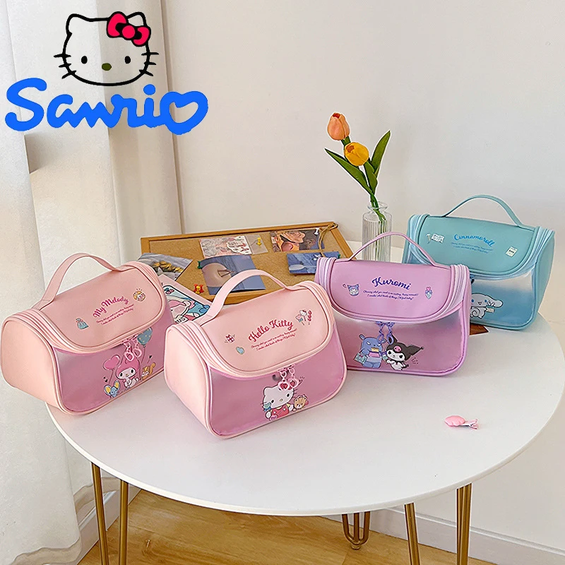 Yk2 Sanrio Hello Kitty borsa per il trucco Kuromi borsa per cosmetici My Melody borsa per il lavaggio portatile trasparente conservazione della