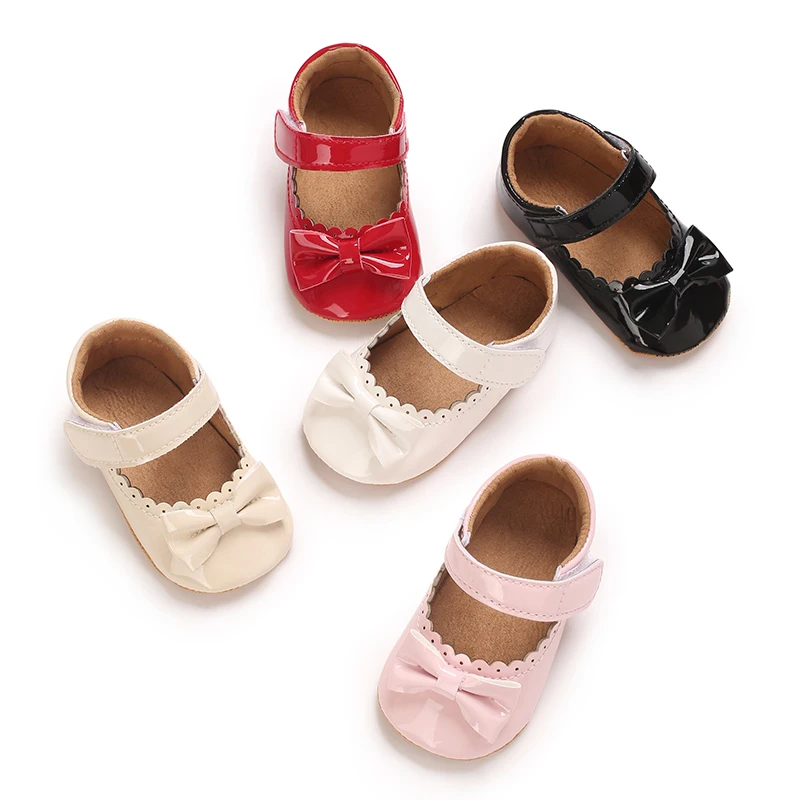 

Princess Style Baby Girl Shoes 0-18M Newborn First Walking Shoes Classic Bow Formal Design Comfortable Soft Soles
