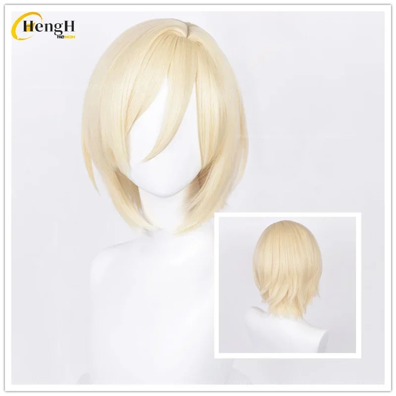 Em estoque anime cabelo sintético tenshouin eichi cosplay peruca curta 35cm leite dourado peruca resistente ao calor perucas de festa de halloween