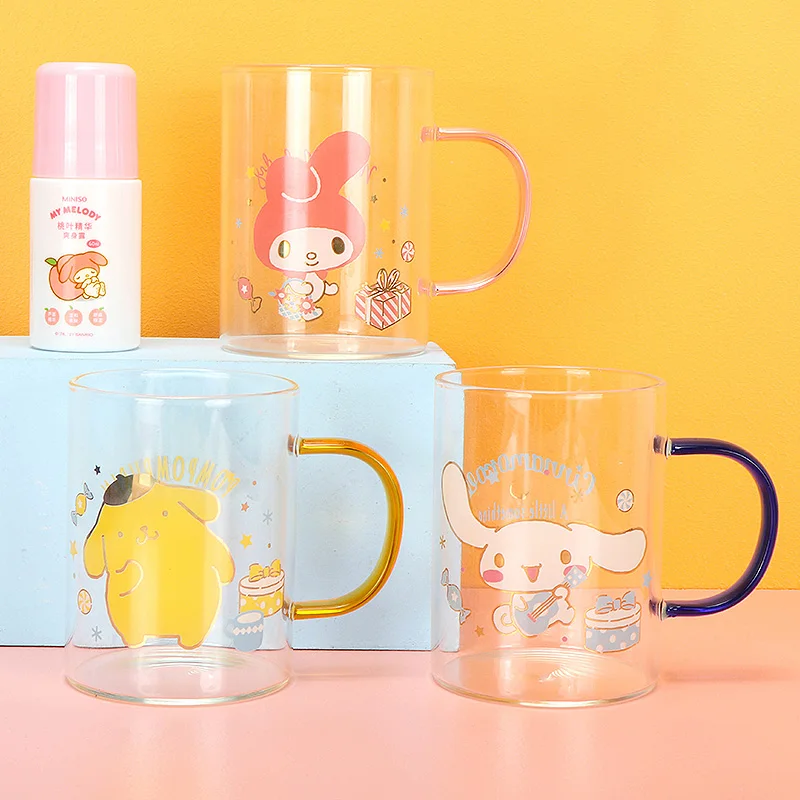 

350 мл Sanrio Kawaii Чашка для воды Cinnamoroll Mymelody помпон пурин мультфильм аниме стеклянная кофейная чашка Бытовая кружка игрушки для детей подарок