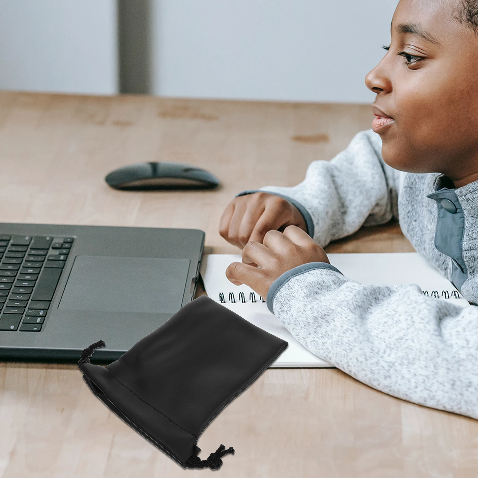 4pcs Microphone Bag PU Material Compact Mini Size Storage Lavalier Carrier Pouch Travel Drawstring Mic Organizer