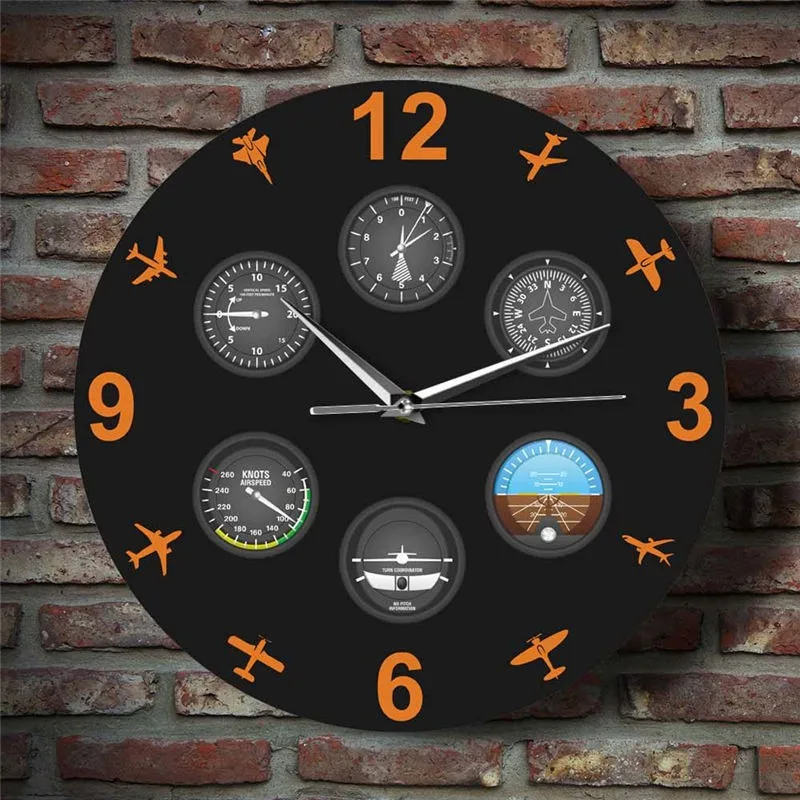 

Pilots Flight Instruments Wall Clock, Decorative Clocks for Pilot Flight Attendant Captain, Modern Design Printing Wall Clocks