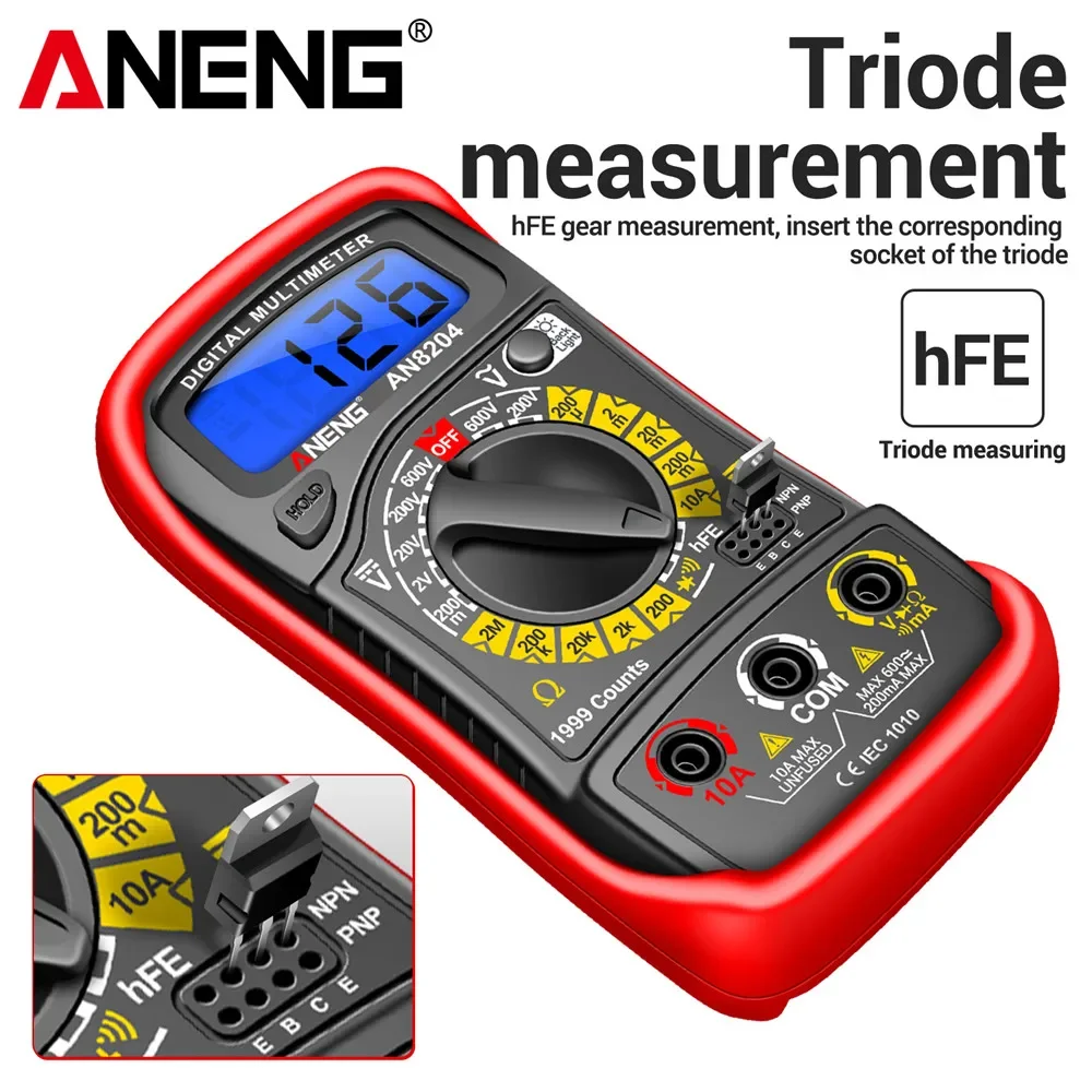 ANENG AN8204 Palm Digital Multimeter hFE Triode Diode Tester Intelligent NCV Voltage Buzzer Meter Anti-burn Maintenance Tools