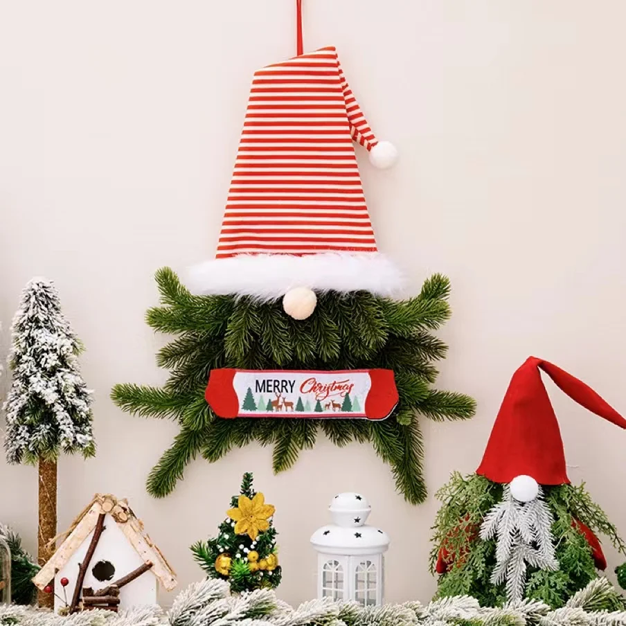 

2023 New Christmas Elf Wreath Decoration for Tree Faceless Doll Wall Home Ornament Festival Dwarf Fireplace Door Hanger XmasGift