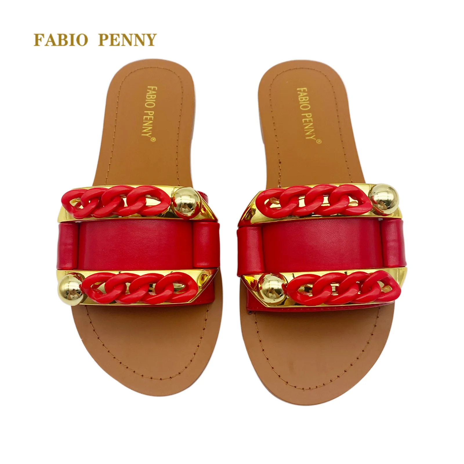 FABIO PENNY Summer Italian style slippers Women\'s flat shoes fine diamond buckle slippers