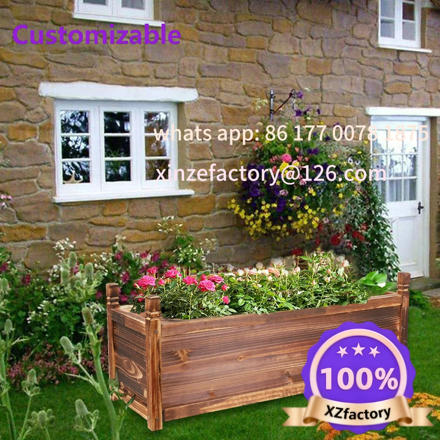 Customizable Raised Garden Bed Flower or Vegetable Planter Window Mounted Plant Box for Garden, Yard Wood Box for Planting