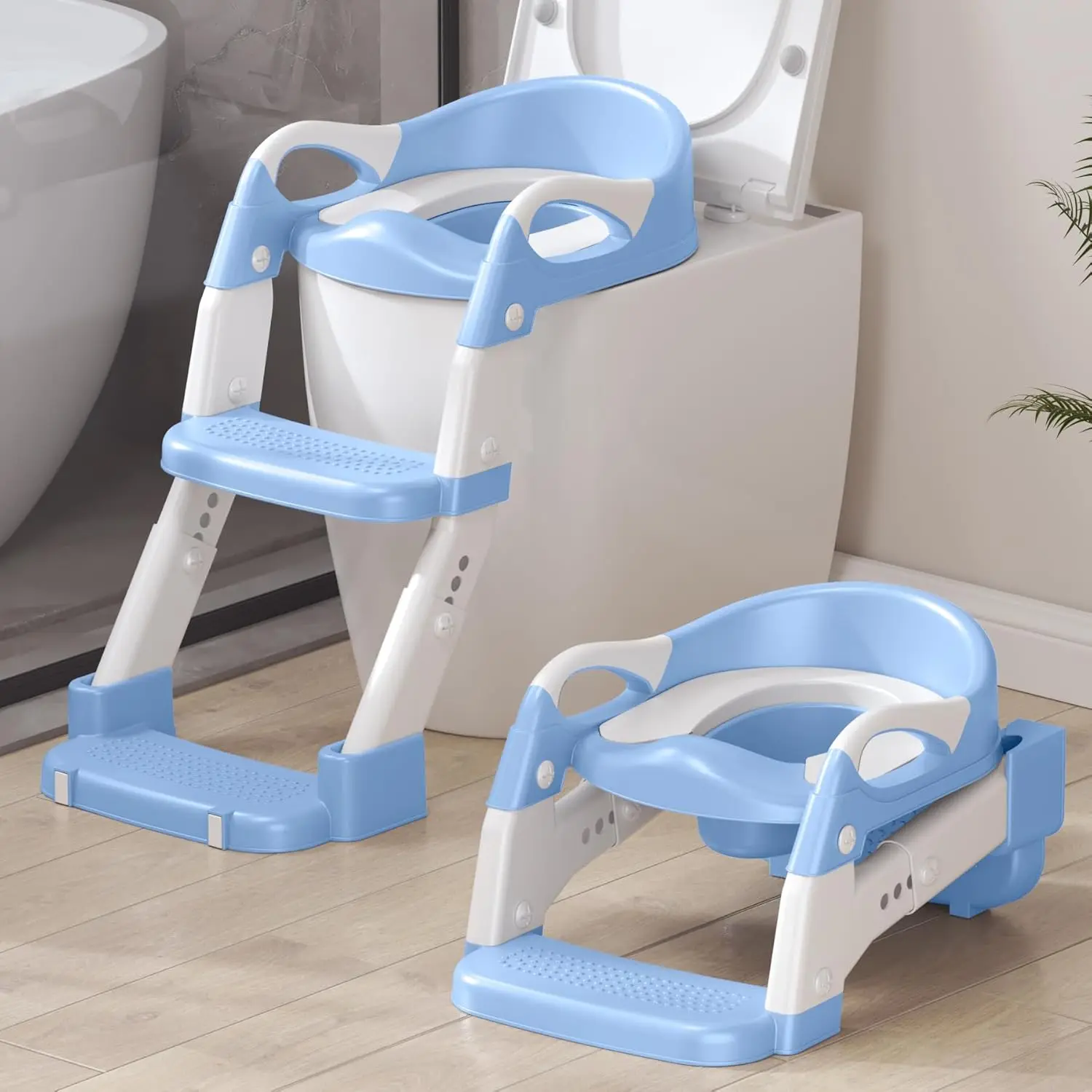 

2-in-1 Adjustable Potty Training Seat with Step Stool for Toddlers Age 1-3, Foldable Design with Splash Guard & Anti-Slip Feet
