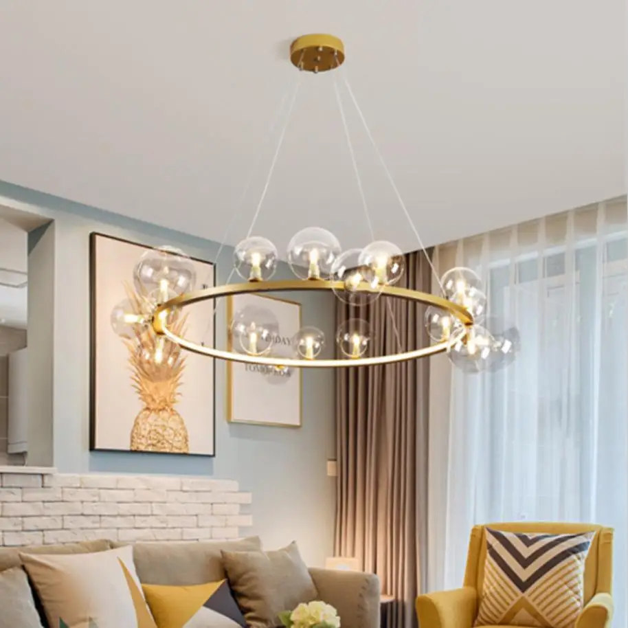 Clear Glass Bubble LED Chandelier Hall Parlor Lighting Fixtures Restaurant Bedroom Modern Hanglamp Cord Adjustable G9 Loft Deco