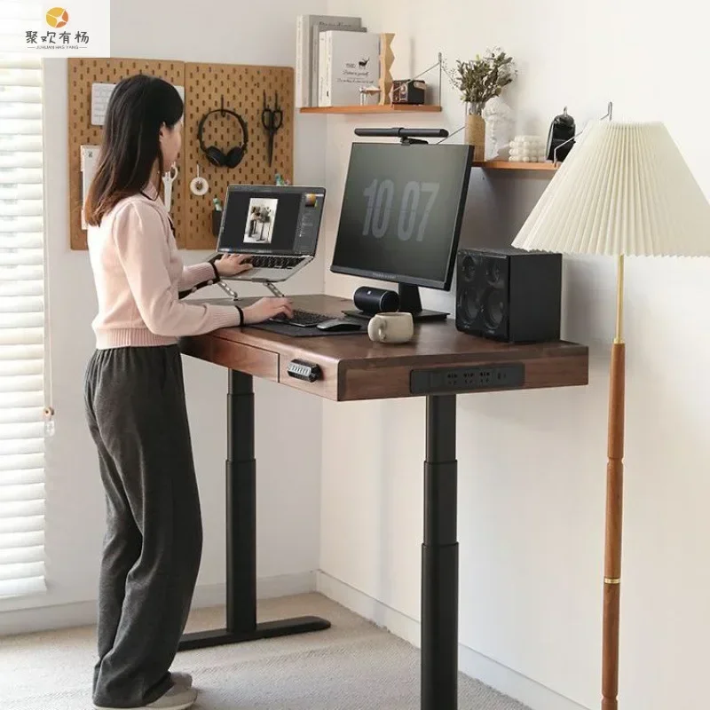 YY    Solid wood black walnut automatic lifting desk smart computer adjustable desk with socket