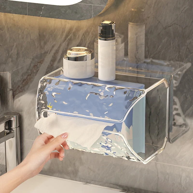 Water Ripple Face Towel Storage Box Transparent Tissue Box Wall Mounted Kitchen Bathroom Toilet Inverted Cardboard Box